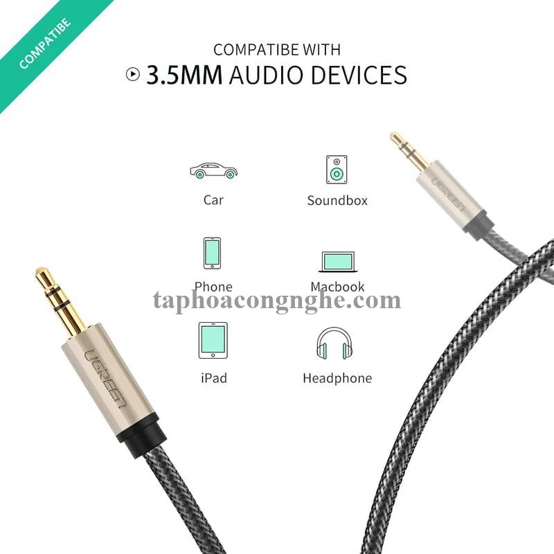 Ugreen 40787 15M màu Đen Cáp âm thanh 2 đầu 3.5mm dương đầu bọc kim loại cao cấp AV125 30040787